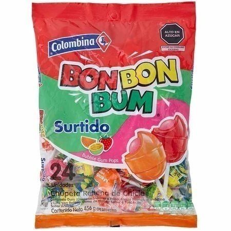 Compra Chupetes Con Chicle Sabores Surtidos Bom Bom Bum Bolsa 456g en Grillo Market Cajamarca
