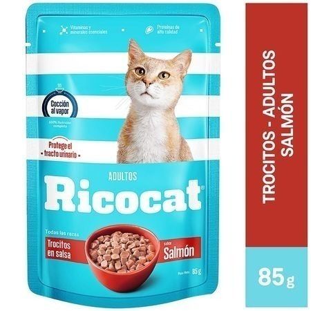 Compra Comida Para Gatos Ricocat Trocitos Salmon Adultos Pouch 85g en Grillo Market Cajamarca