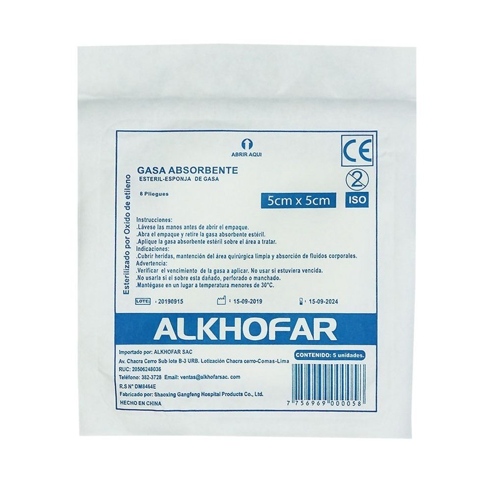 Gasa Estéril Absorbente Alkhofar 5cm x 5cm Compra Gasa Esteril Absorbente Alkhofar 5cm X 5cm en Grillo Market Cajamarca
