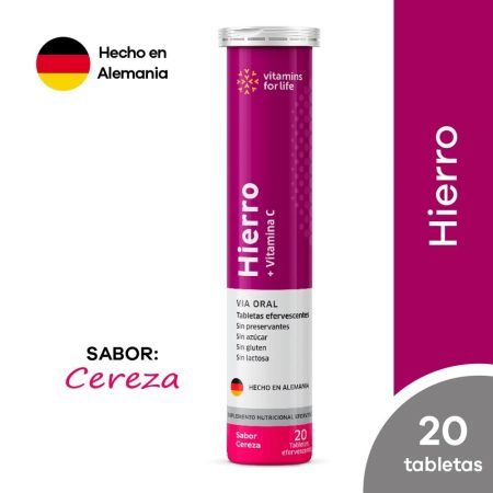 Compra Hierro Vitamina C Vitamins For Life Tableta Efervescente Sabor Cereza en Grillo Market Cajamarca