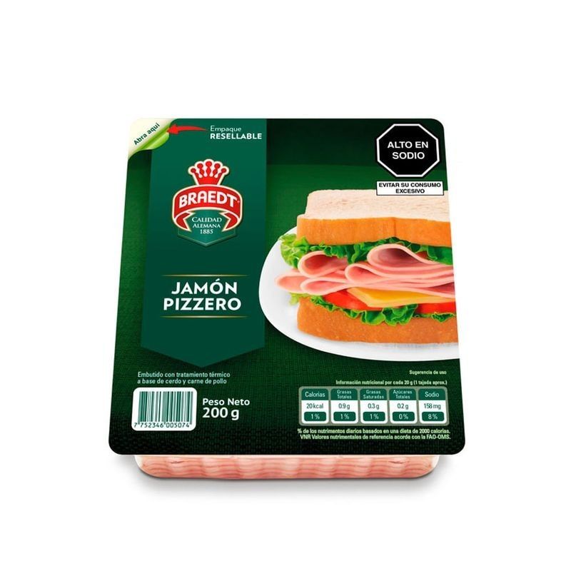 Jamón Pizzero Braedt Paquete 200 g Jamón Pizzero Braedt Paquete 200 g