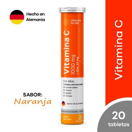Compra Vitamina C Zinc Vitamins For Life Tableta Efervescente Sabor Naranja en Grillo Market Cajamarca